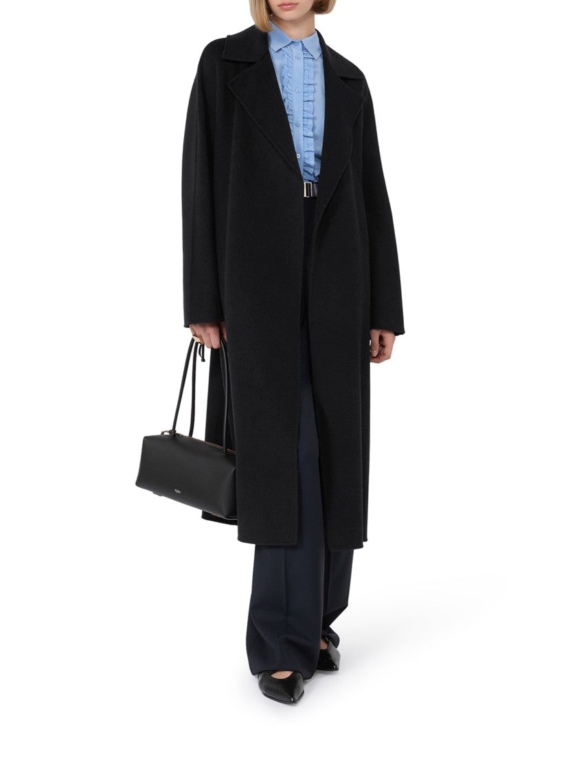 Max Mara Knee-Length Black Coat With Wrap Design