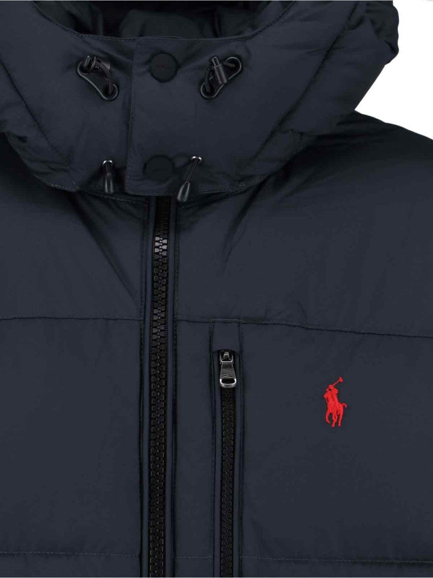 Polo Ralph Lauren Padded Quilted Jacket With Detachable Hood And Zippered Pockets