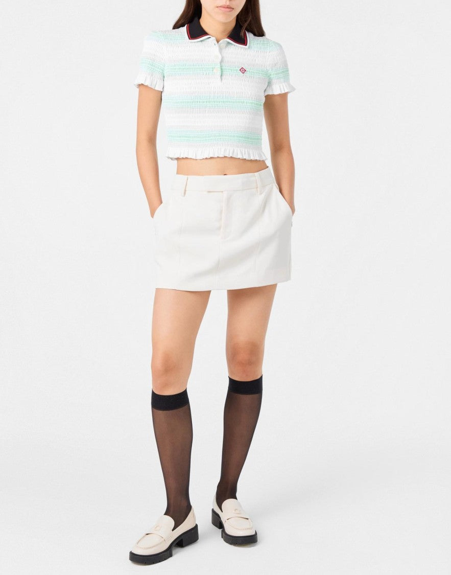 Casablanca Stripe Shirred Polo Top