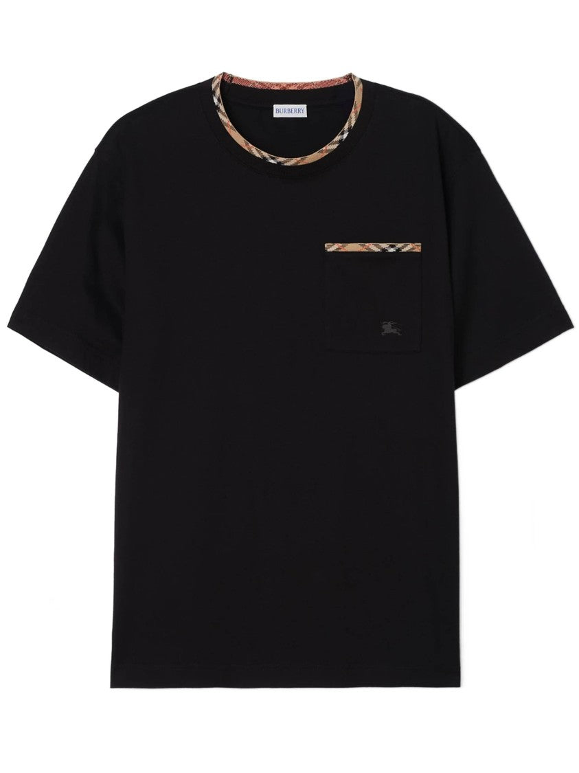 Burberry Black Ryan Checkered Trim Cotton T-Shirt
