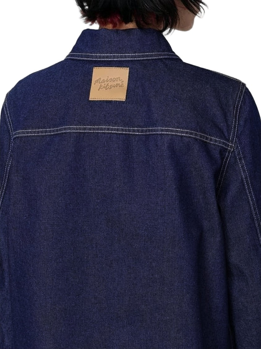 Maison Kitsuné Boxy Denim Jacket With Contrast Stitching And Embroidered Logo