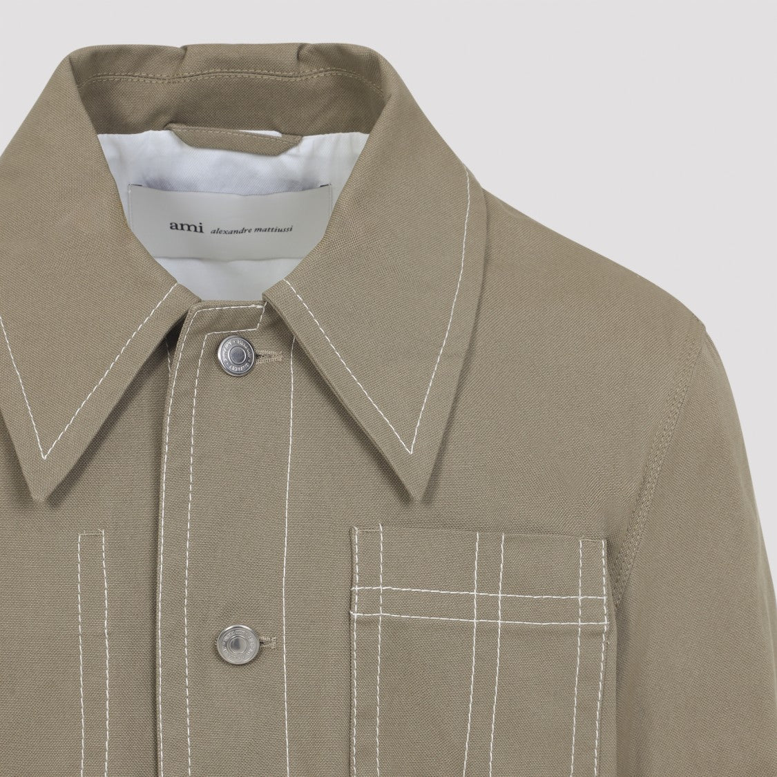 Ami Paris Worker Buttoned Jacket With Contrast Stitching