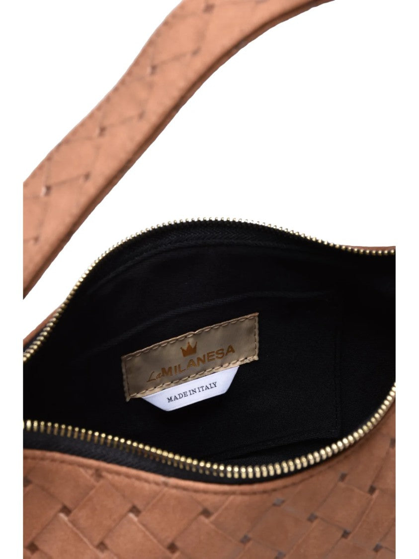 La Milanesa Brown Polyester-Blend Woven Shoulder Bag