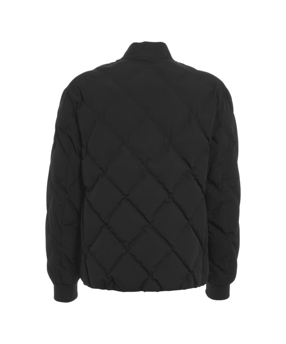 Alpha Tauri Quilted Black Bomber Jacket With Ribbed Accents