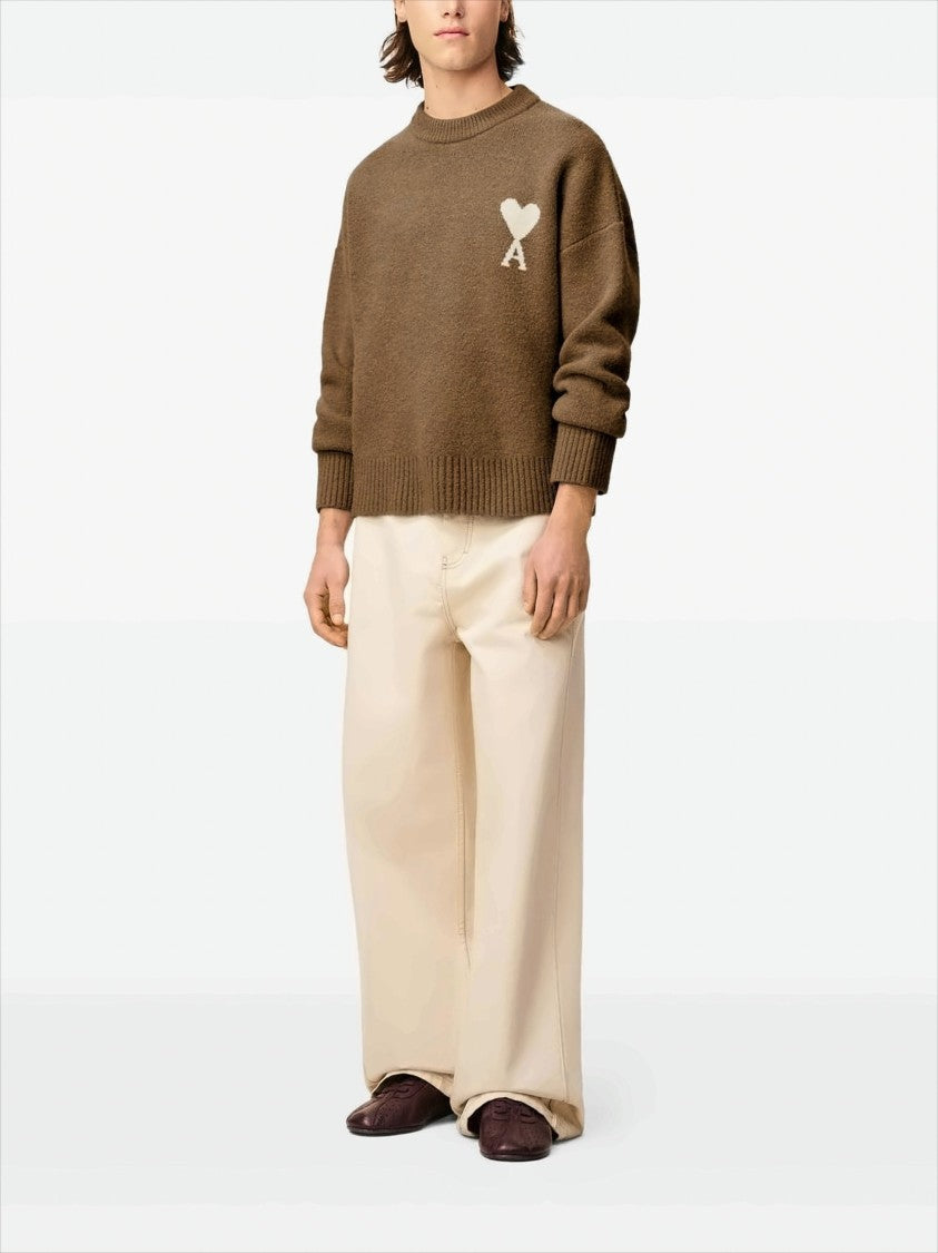 Ami Heart Embroidered Crew Neck Sweater With Relaxed Fit