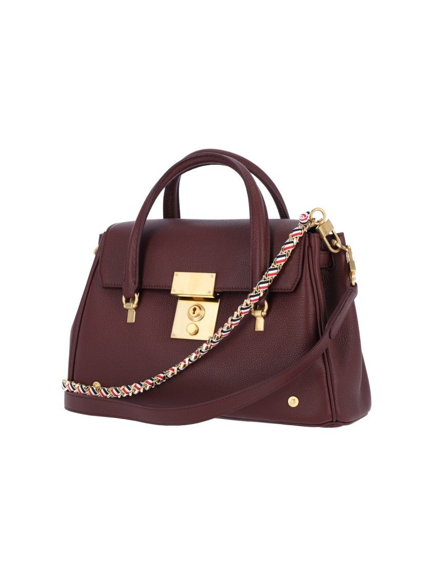 Thom Browne Bolton Bordeaux Leather Studded Small Tote Bag