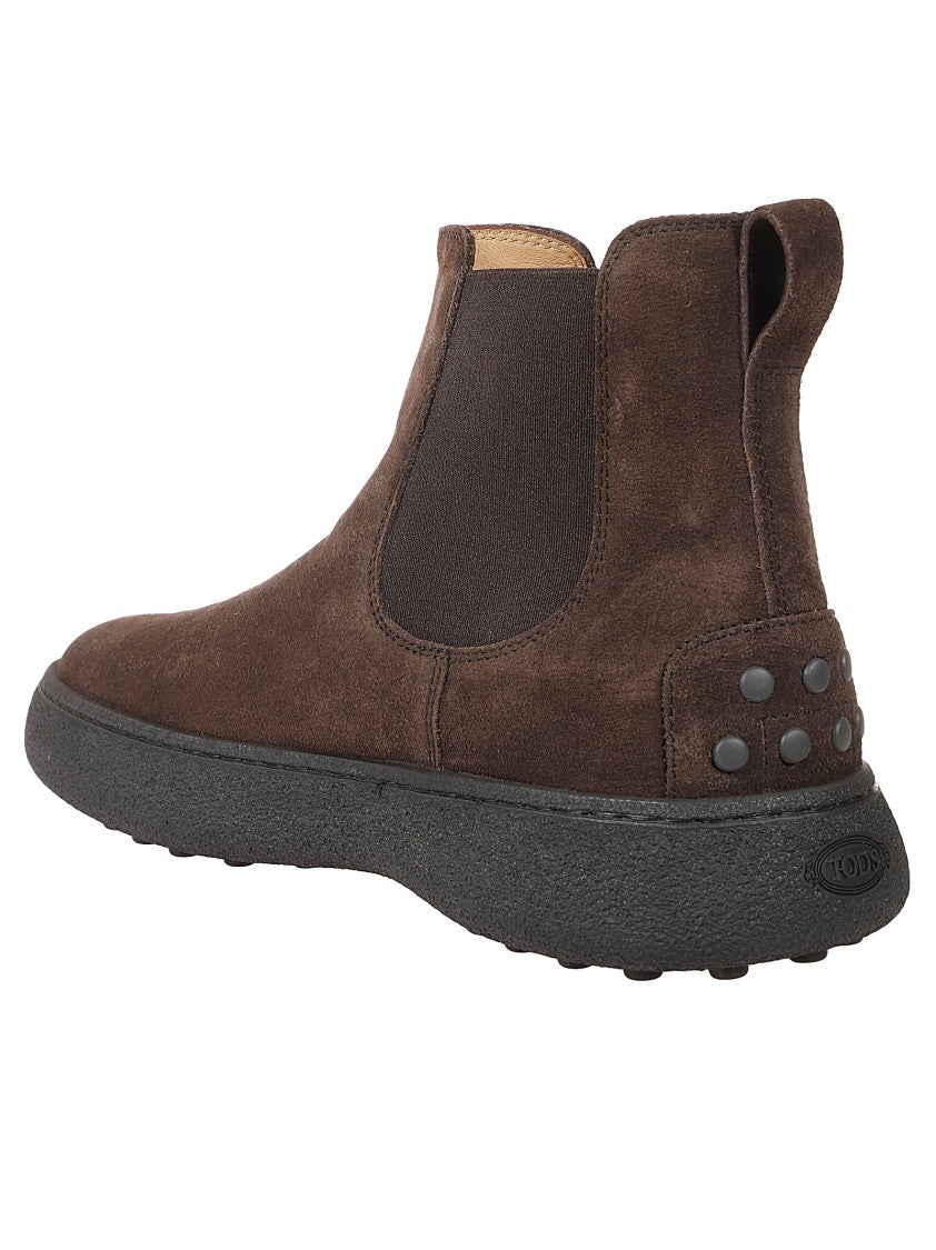 Tod's Brown Suede Ankle Boots With Elastic Side Panels