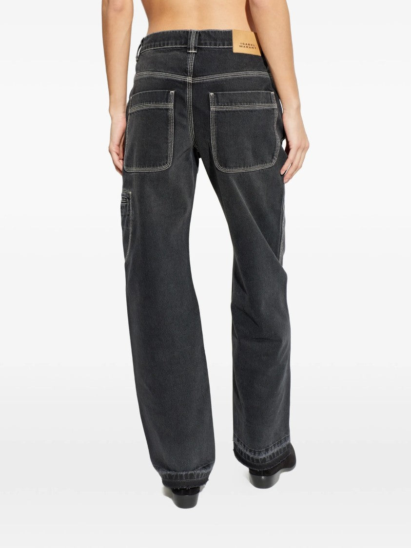 Isabel Marant Black Jeyda Wide-Leg Cotton Pants