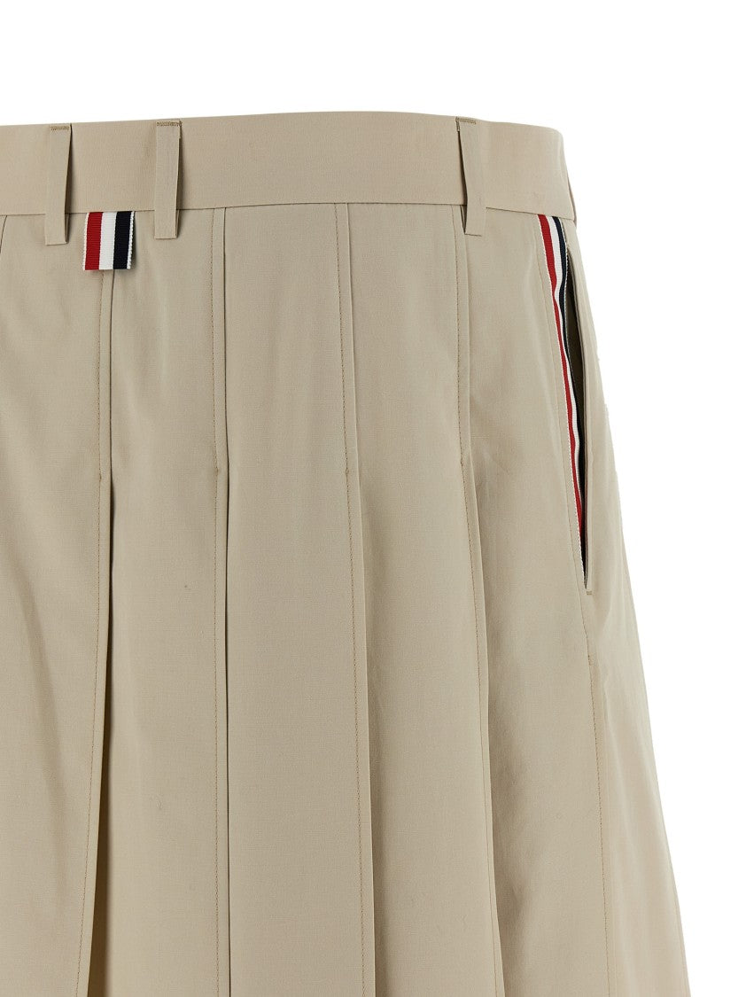 Thom Browne Pleated Cotton Mini Skirt With Grosgrain Ribbon And Asymmetric Hem