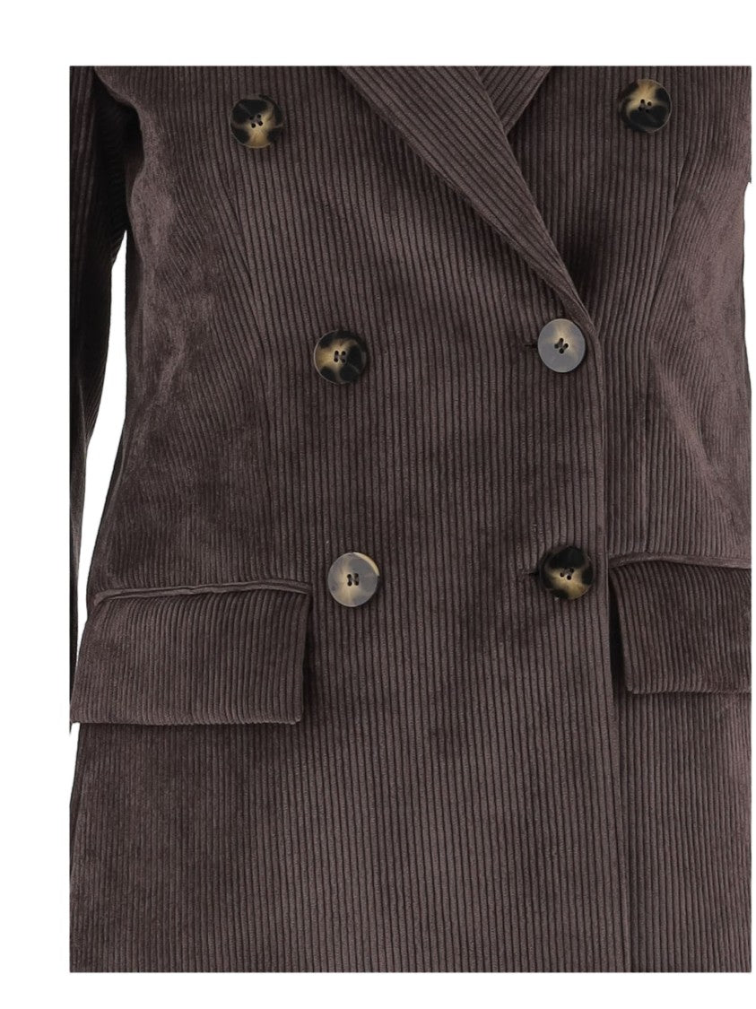 F.It Stretch Velvet Double-Breasted Jacket With Classic Lapels
