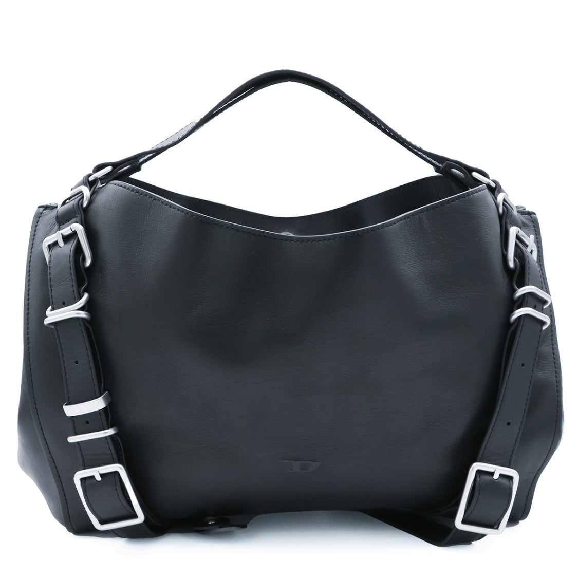 Diesel Sleek Black Handbag With Adjustable Strap And Silver Hardware