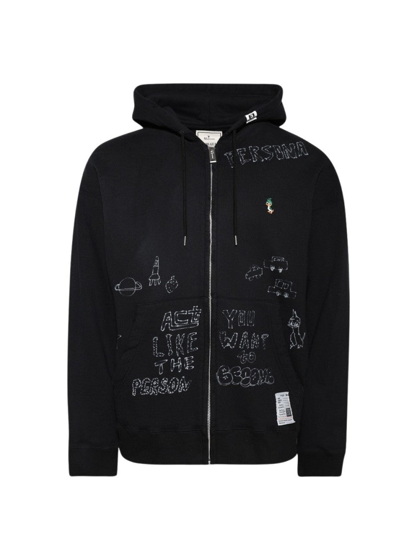 Maison Mihara Yasuhiro Distressed Zip Up Hoodie Black