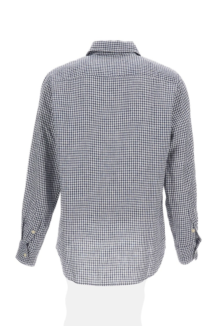 Original Vintage Checkered Linen Shirt With Classic Collar