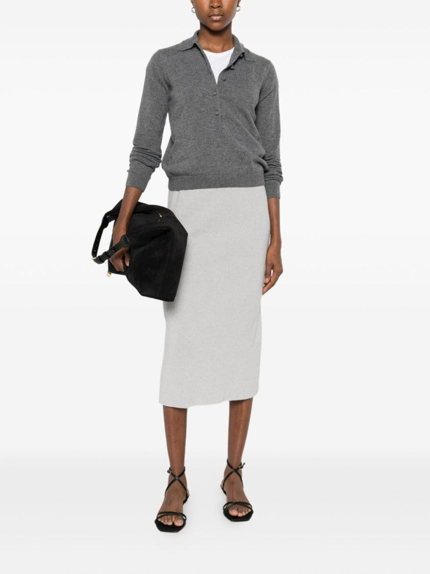 Alpha Studio Grey Knit Sweater With Classic Polo Collar And Tailored Fit