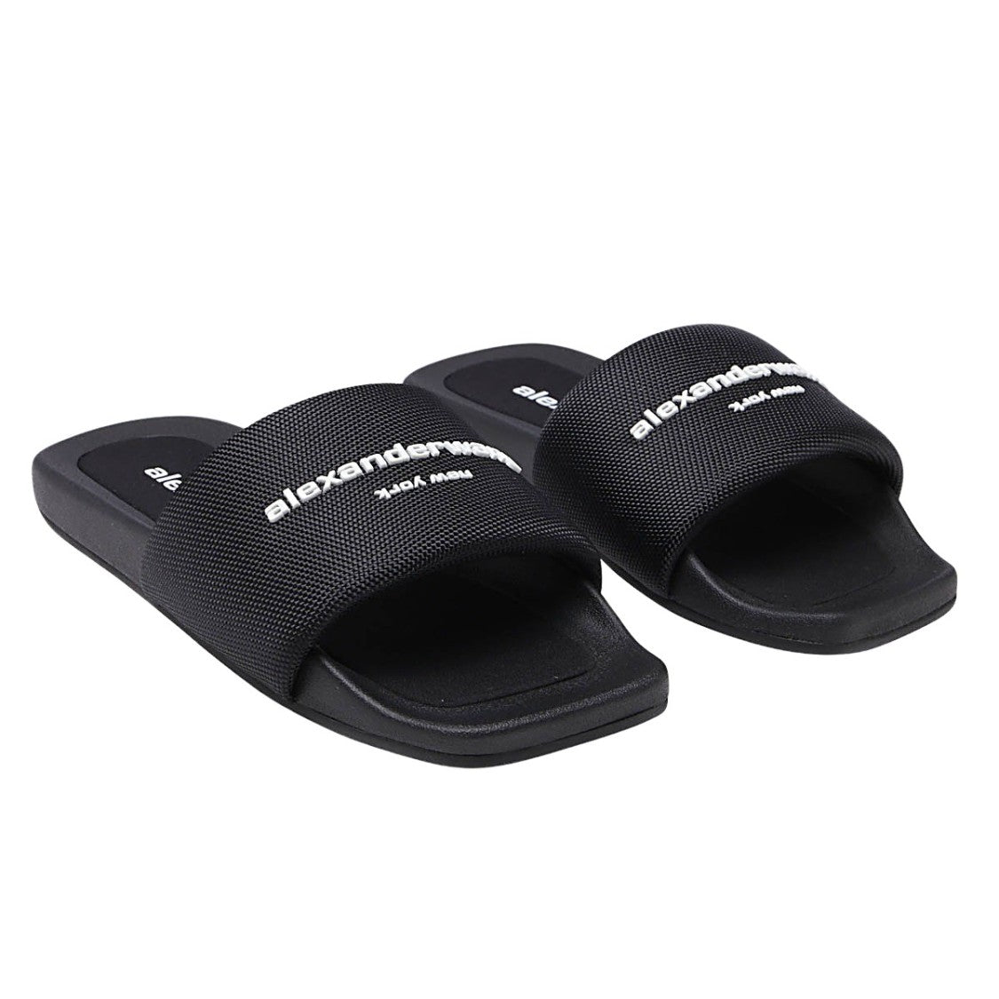 Alexander Wang Black Slide Sandals With Textured Strap