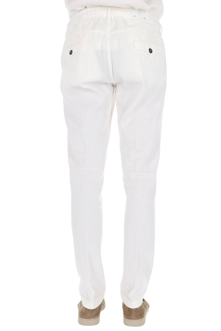 Eleventy White Cotton-Linen Drawstring Pants