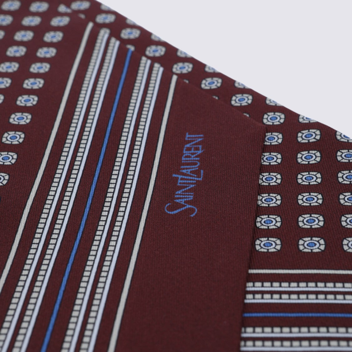 Saint Laurent Burgundy Geometric Silk Scarf