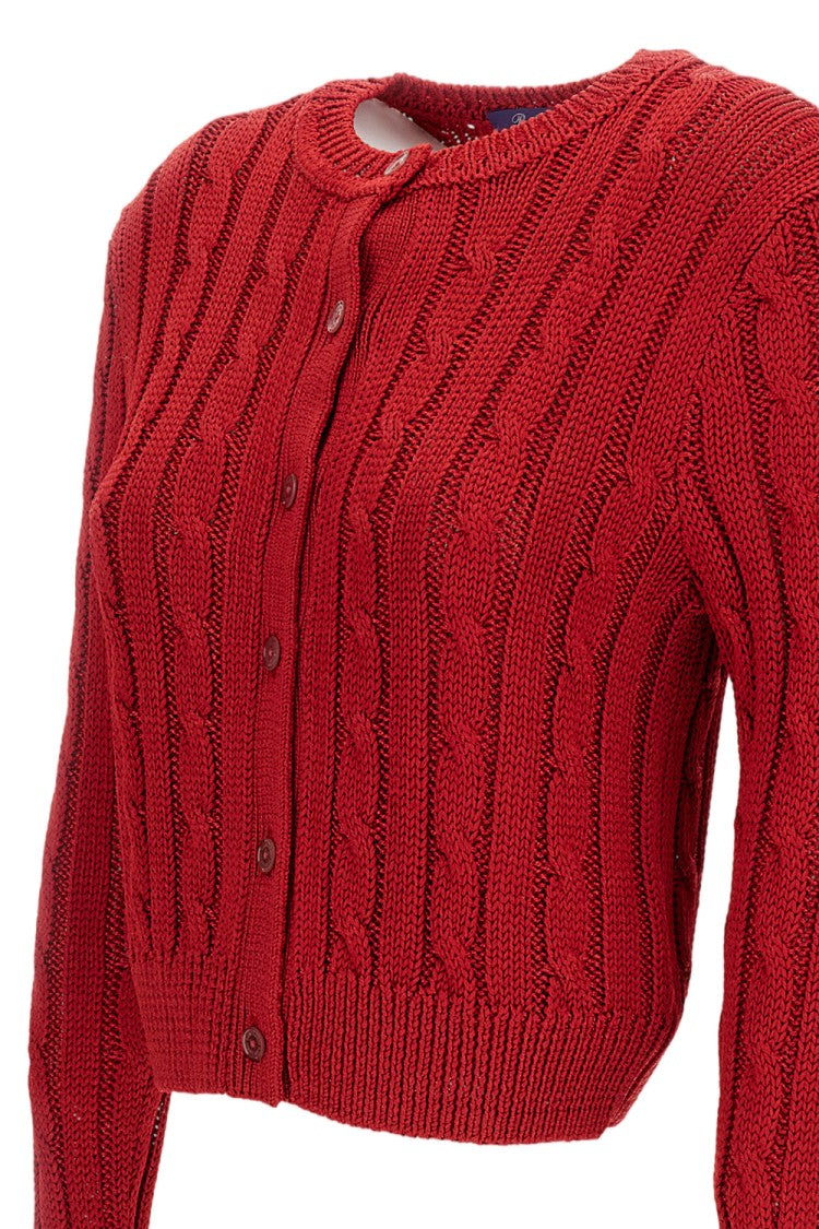 Ralph Lauren Collection Red Silk Crew Neck Cardigan