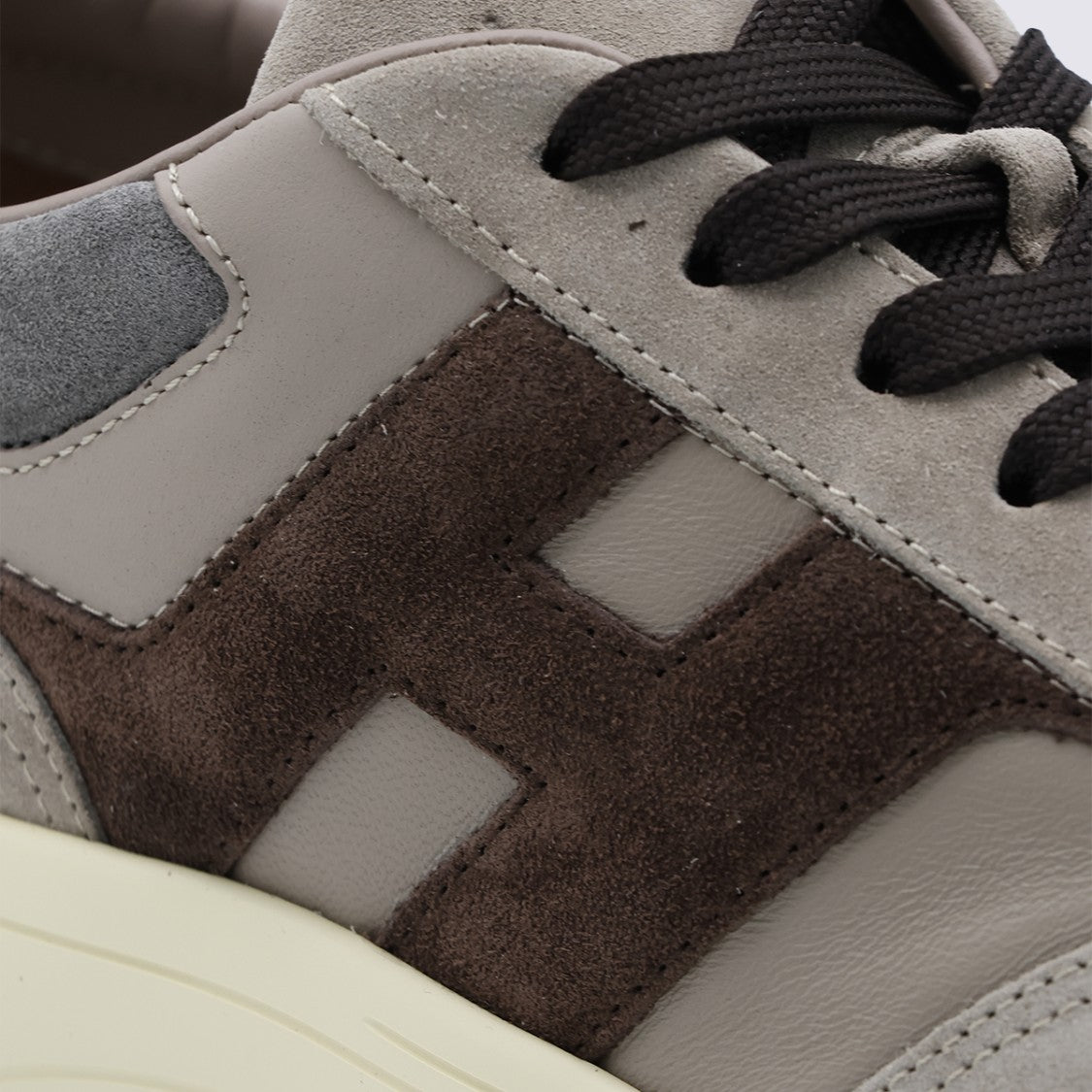 Hogan Muted Grey And Brown Suede Leather Sneakers