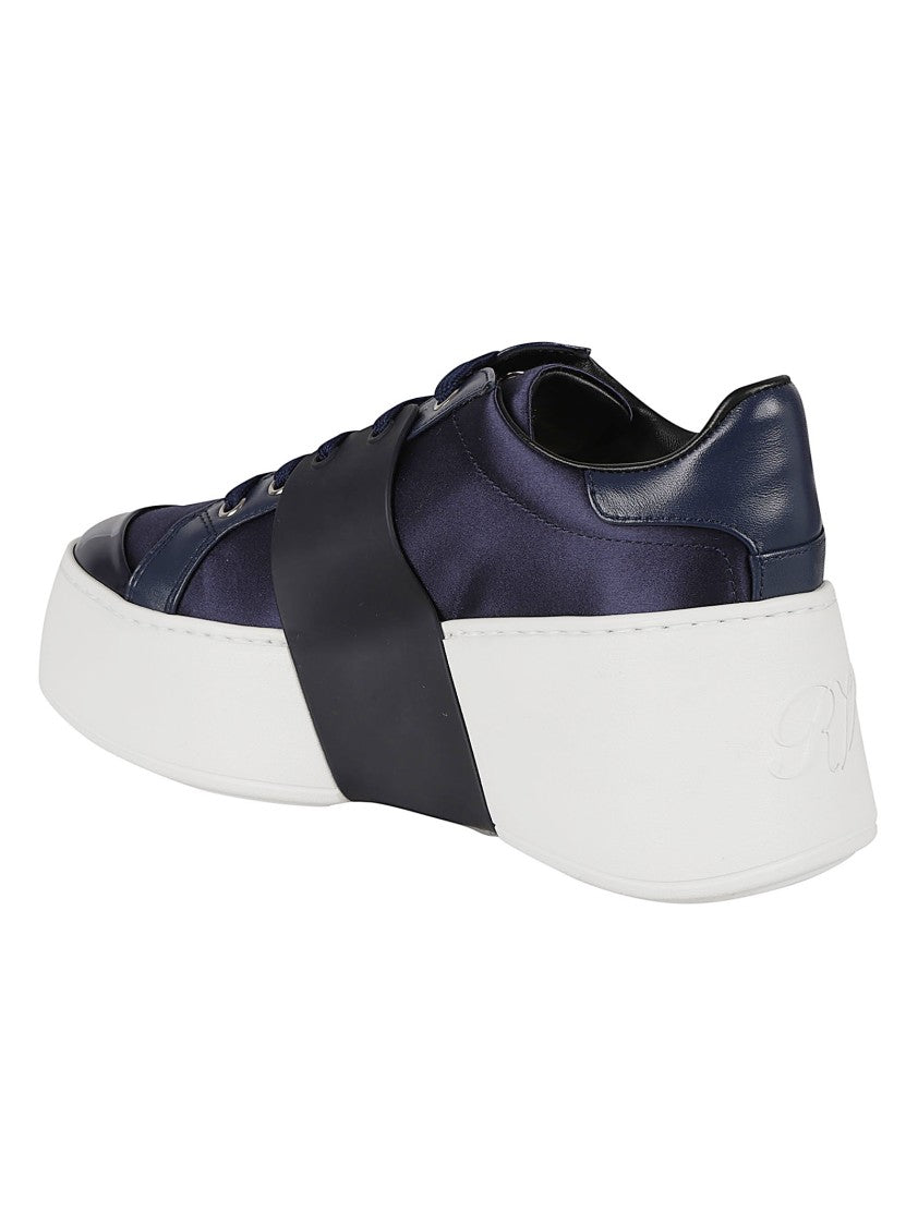 Roger Vivier Deep Navy Satin Sneakers With Crystal-Embellished Buckle