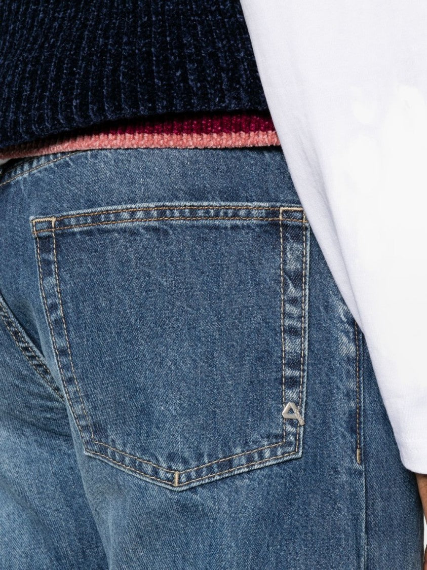 Cycle Medium Blue Raw Hem Straight-Leg Jeans