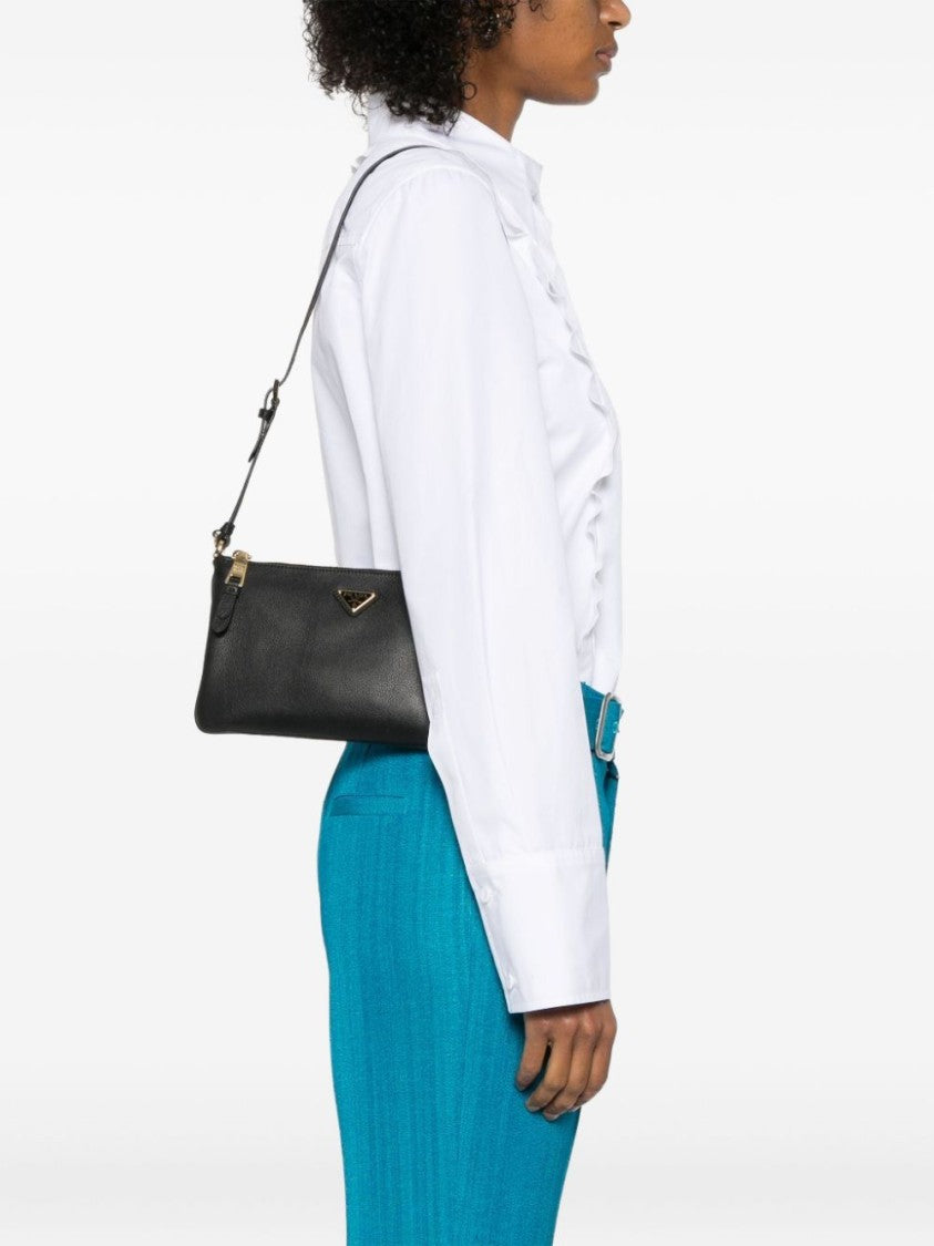 Prada Smooth Grain Calf Leather Triangle-Logo Shoulder Bag