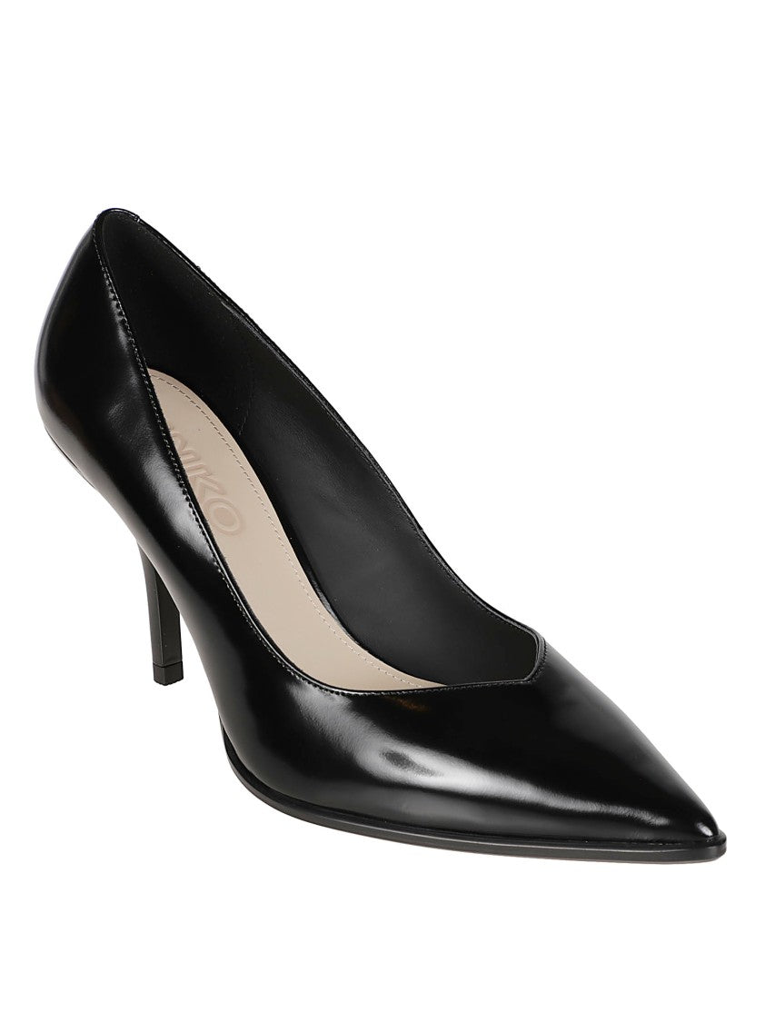 Pinko Pointed-Toe Black Leather Pumps With Kitten Heel And Metallic Detail