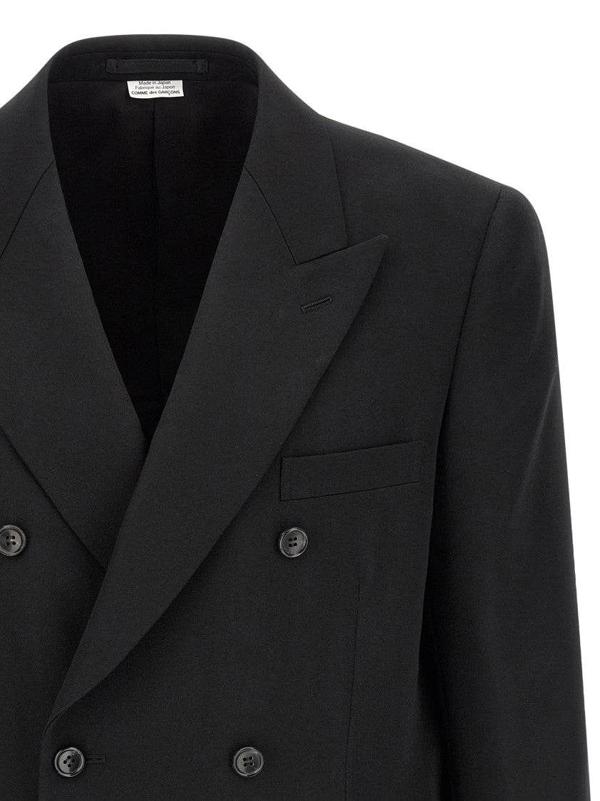 Comme Des Garçons Structured Double-Breasted Wool Blazer With Horn Closure