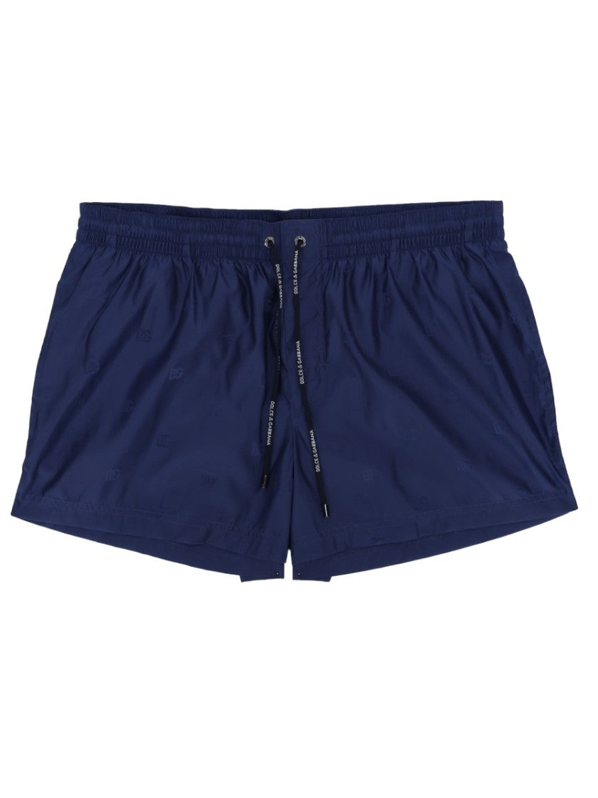 Dolce & Gabbana Navy Tonal Logo Pattern Swim Shorts