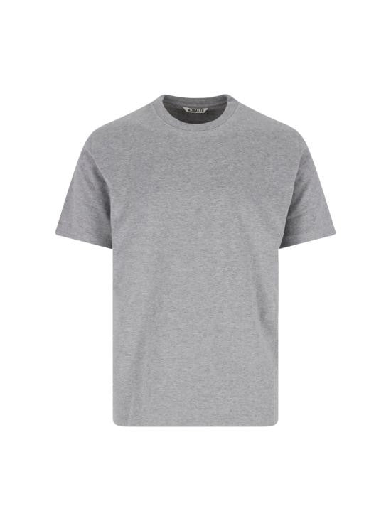 Auralee Grey Short-Sleeved Cotton T-Shirt With Classic Crew Neck