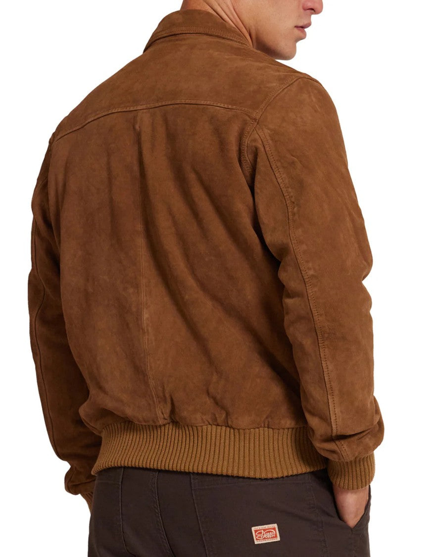 Deus Ex Machina Leather Bomber Jacket With French Collar