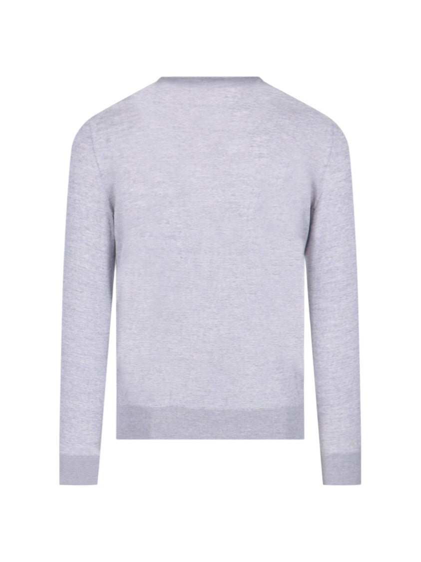 Zegna Wool Sweater Grey Knitted Crew Neck