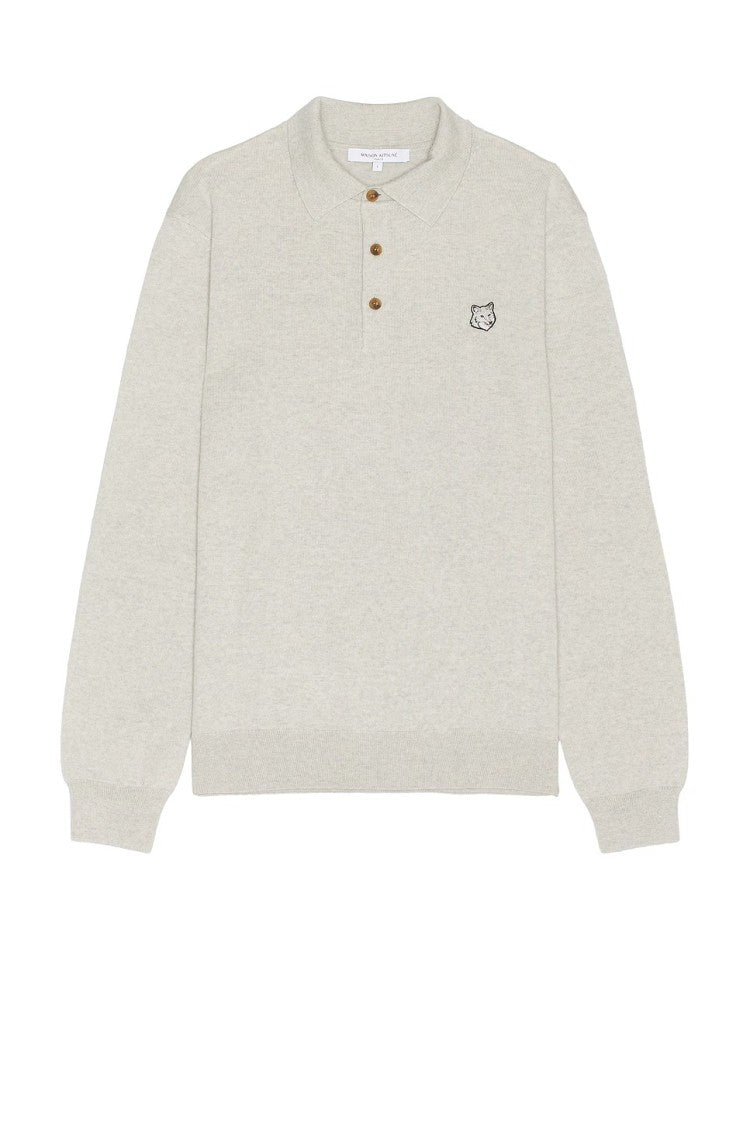 Maison Kitsuné Long-Sleeve Wool Top With Henley Neckline And Embroidered Detail