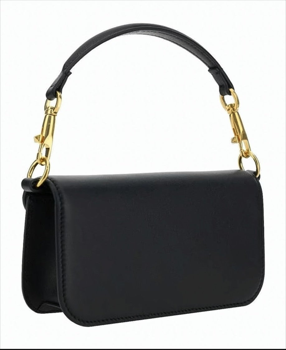 Valentino Structured Leather Shoulder Bag With Gold Emblem