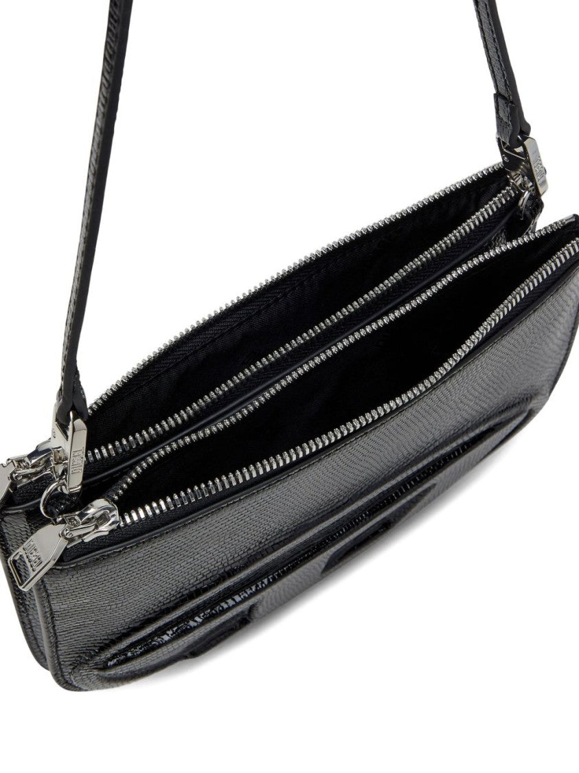 Diesel Curved Black Embossed Leather Bag