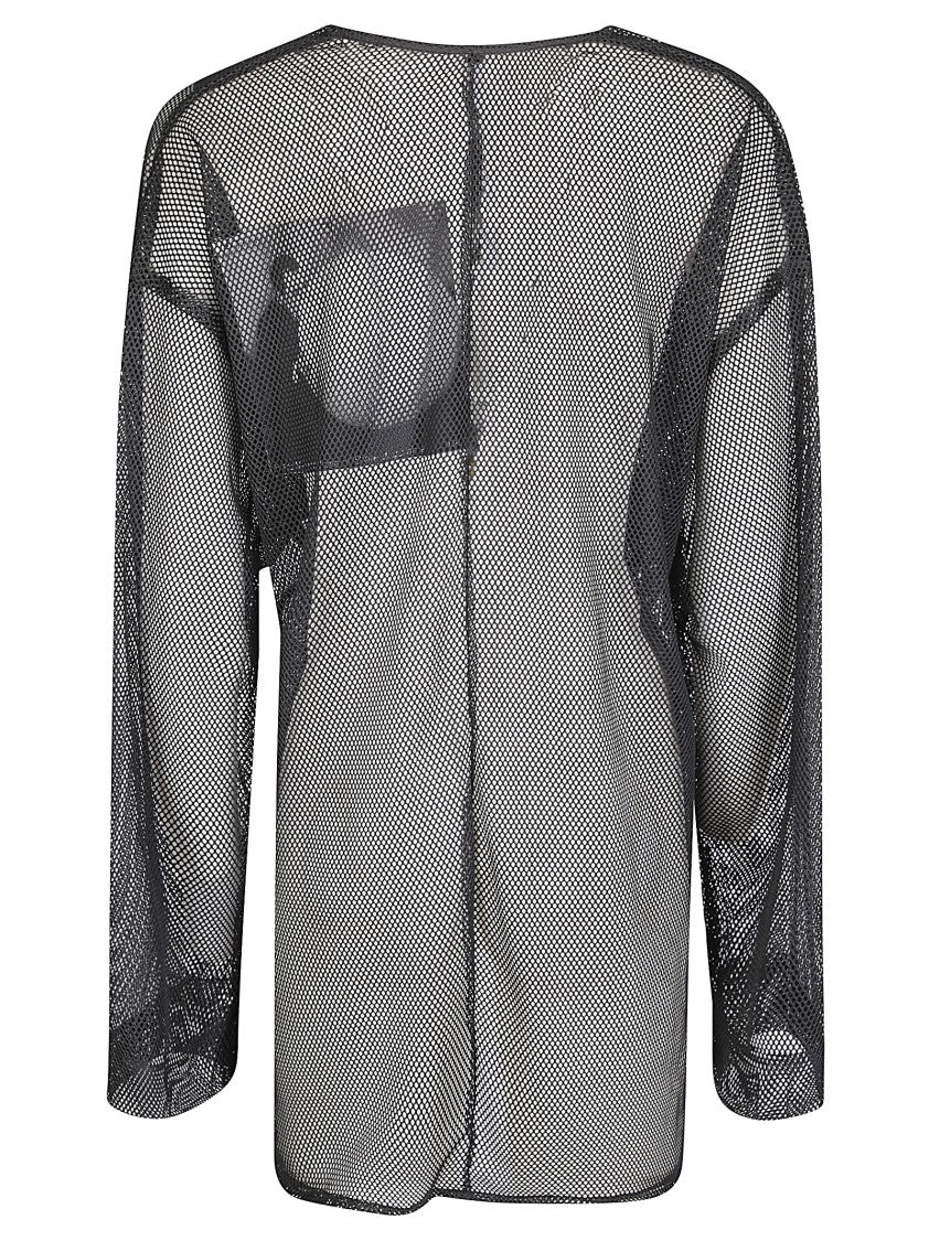 Maria Calderara Lightweight Black Mesh Jacket With Deep V-Neck