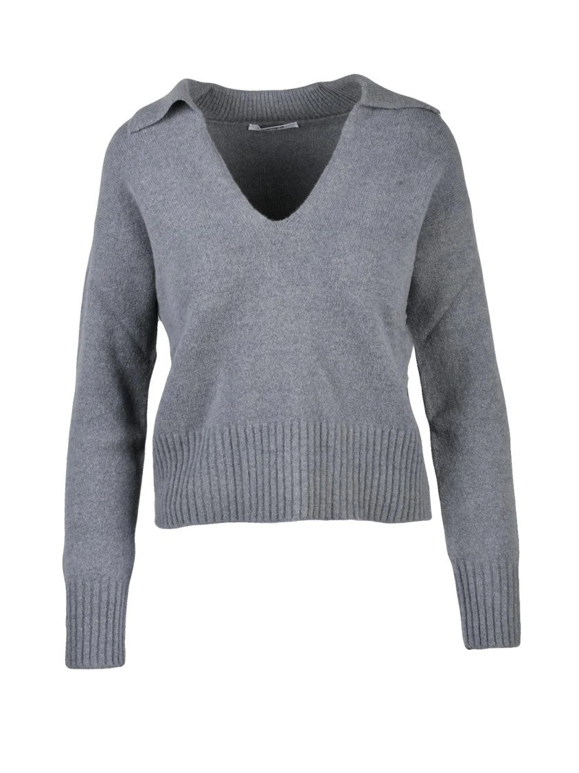 Kangra V-Neck Knit Sweater With Ribbed Detail And Enhanced Stretch