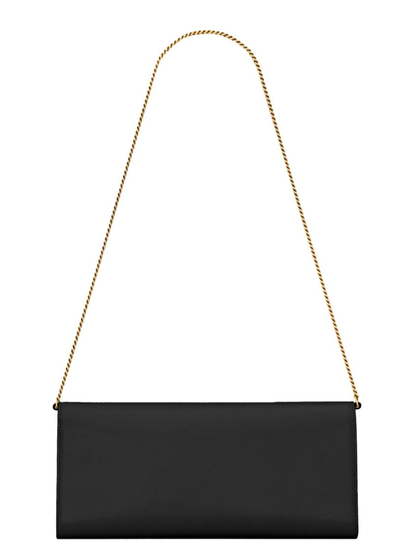 Saint Laurent Rectangular Black Leather Shoulder Bag With Chain Strap