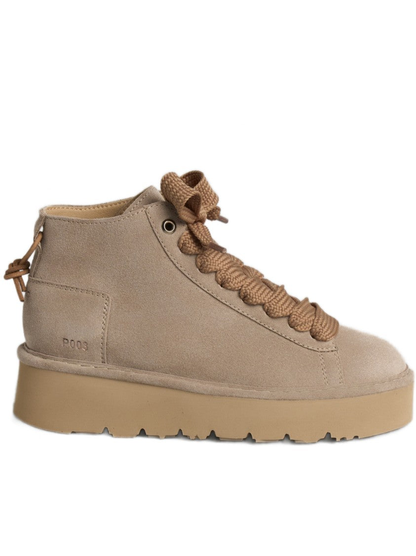 Panchic Mid-Top Beige Suede Sneakers With Textured Laces