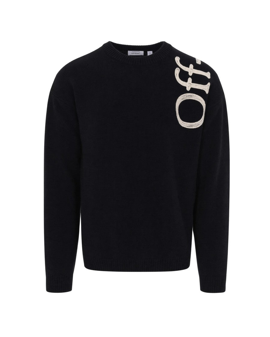 Off-White Black Wool-Blend Chain-Embroidered Sweater