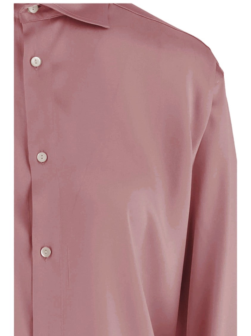 Her Shirt Stretch Silk Shirt With Classic Collar And Curved Hem