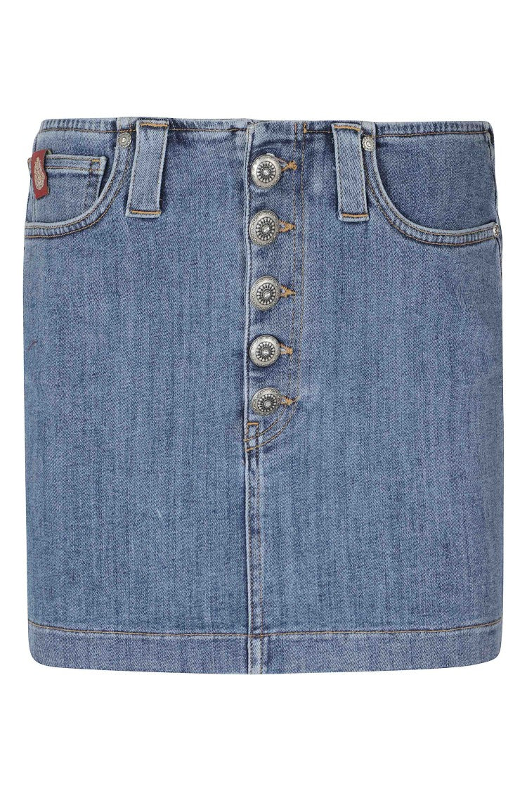 Dondup Stretch Denim Miniskirt With Jewel Button Closure