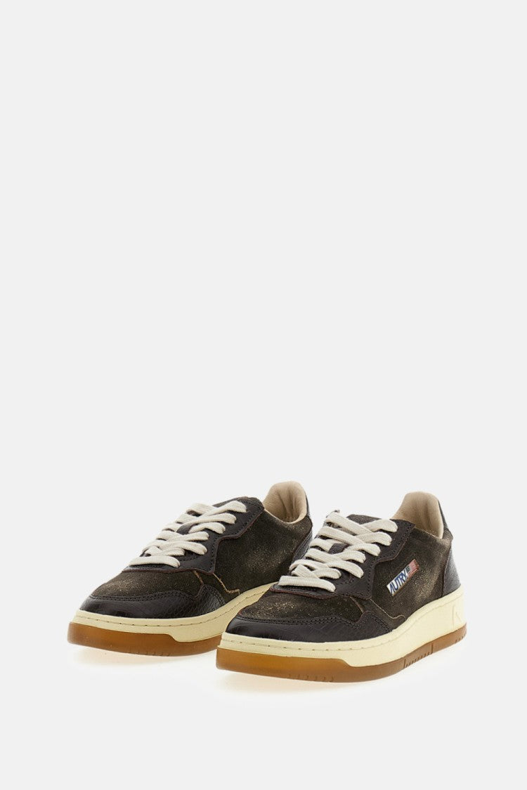 Autry Brown Medalist Low Croc-Effect Leather Sneakers