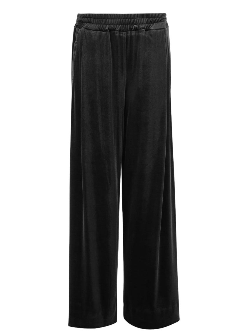 Don't @ Me Black Wide-Leg Elastic Waistband Stretch Nylon Pants
