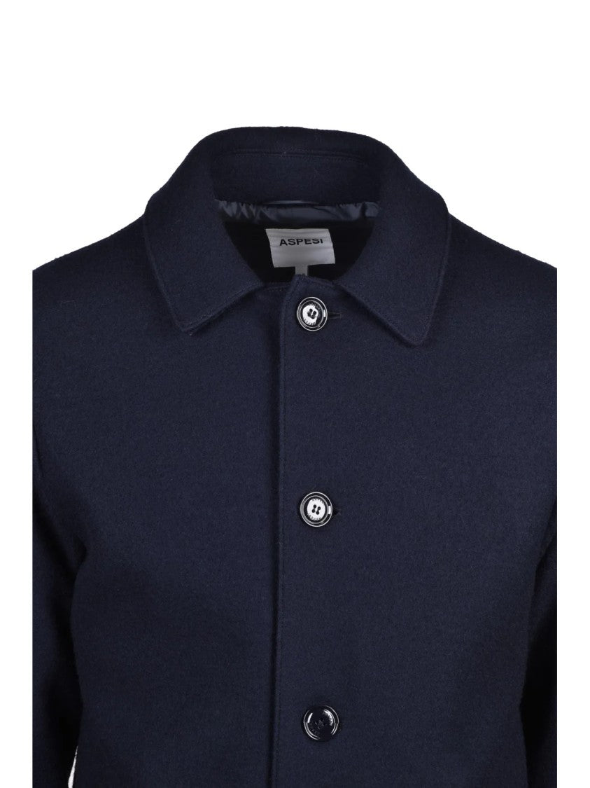 Aspesi New Virtuoso Wool Coat With Button Closure And Structured Collar