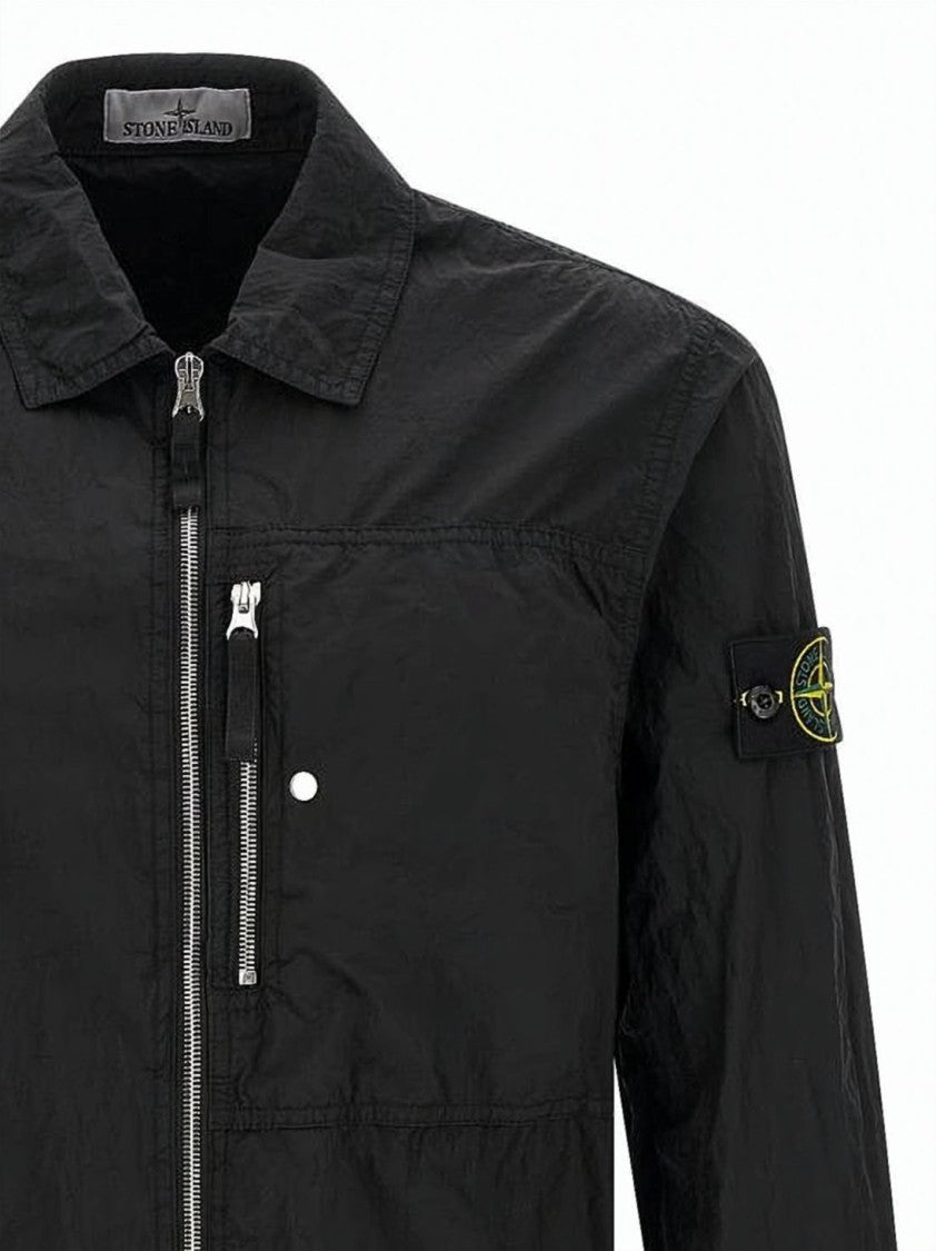 Stone Island Black Lightweight Matte Finish Zip Shirt