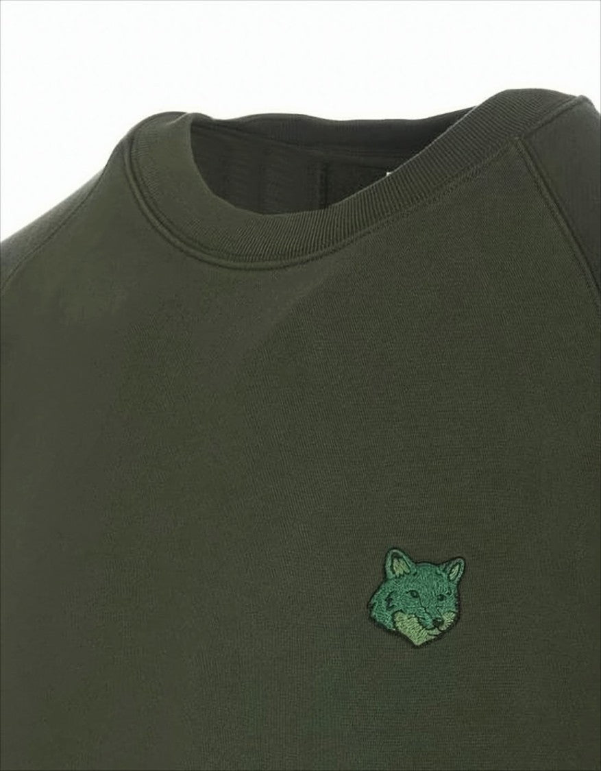 Maison Kitsuné Long-Sleeve Deep Olive Green T-Shirt With Embroidered Fox Emblem