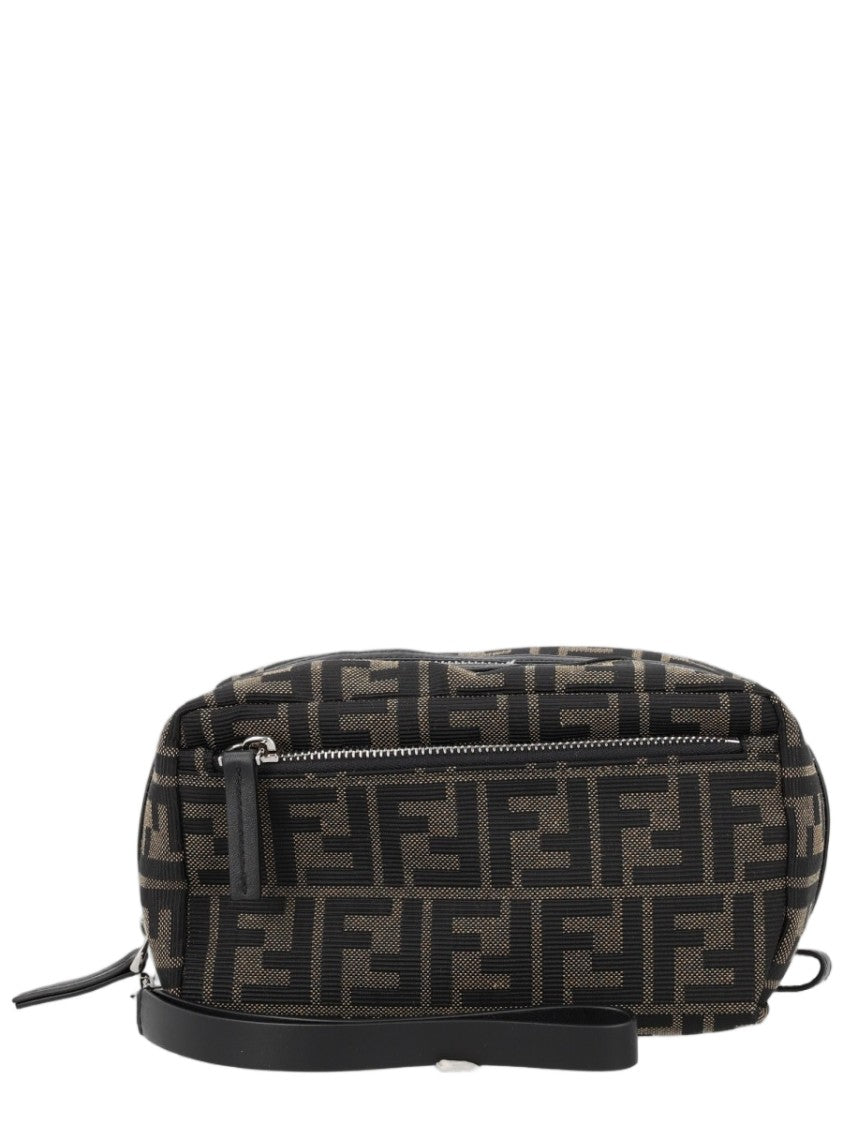Fendi Black Geometric Pattern Wrist Strap Clutch