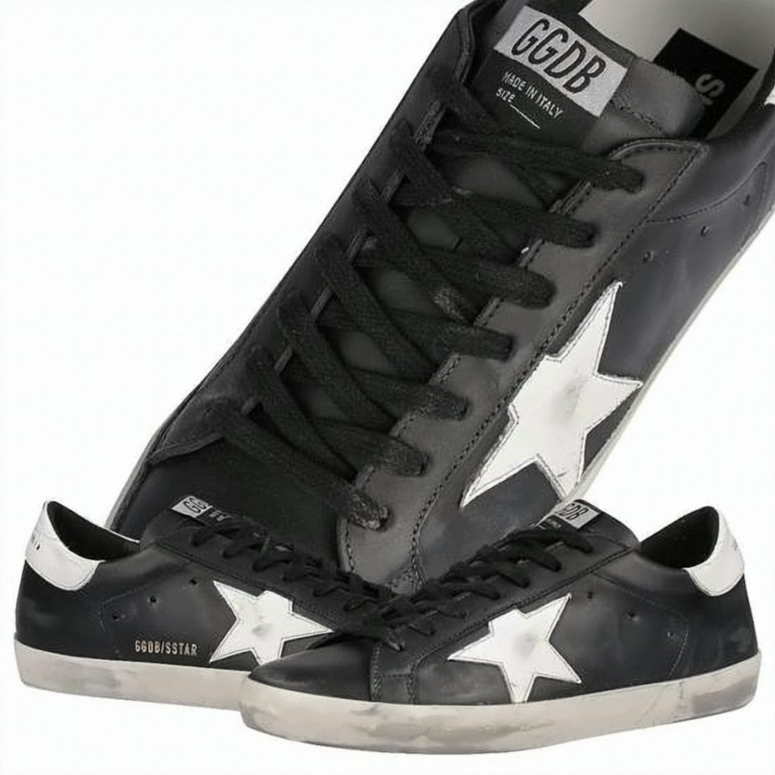 Golden Goose Distressed Black Leather Sneakers With Vintage Accents