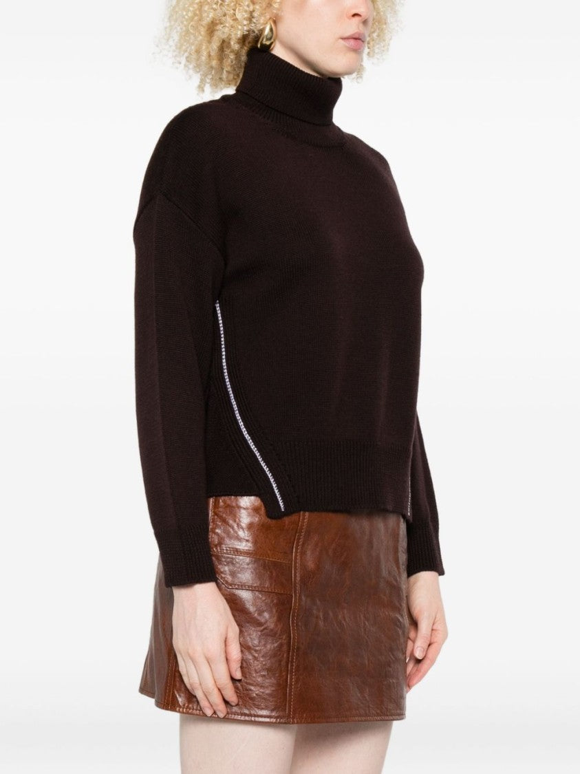 Alpha Studio High Neck Brown Merino Wool Sweater